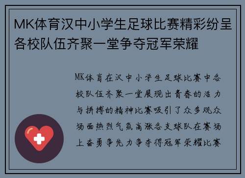 MK体育汉中小学生足球比赛精彩纷呈各校队伍齐聚一堂争夺冠军荣耀